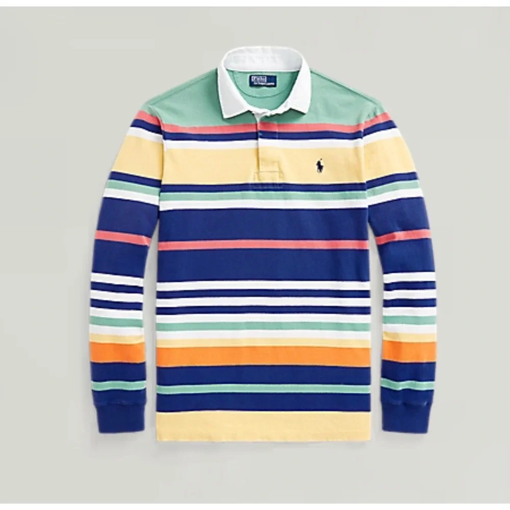 Polo Ralph Lauren Mens Large Iconic Classic Striped Ivy Rugby Shirt Multi Color